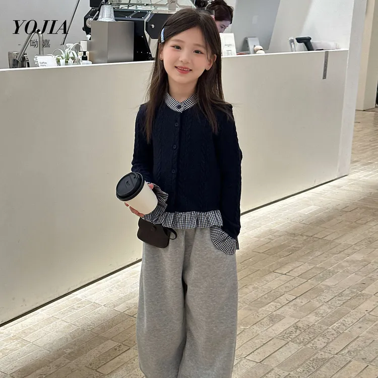 YOJIA女童针织外套春秋款2025新款洋气时髦女孩开衫儿童毛衣秋装