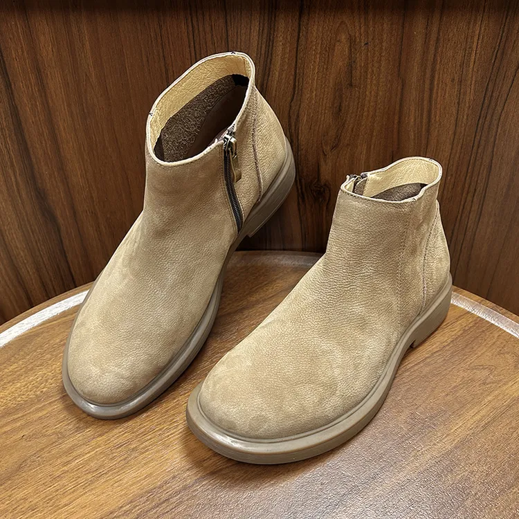 英伦风短靴磨砂皮切尔西靴高帮复古休闲鞋拉链时尚马丁靴靴子秋冬
