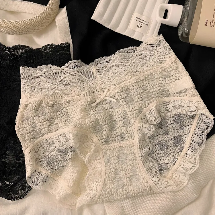 蕾丝内裤女高腰V型微收腹棉裆抗菌纯色舒适性感2025年新款三角裤