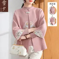 【倪萍代言】新中式妈妈秋装针织上衣两件套P-X-XuanZY8861