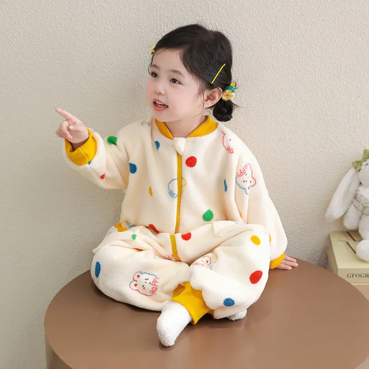 女童连体睡衣秋冬款珊瑚绒儿童防着凉睡袋女宝宝法兰绒爬服家居服