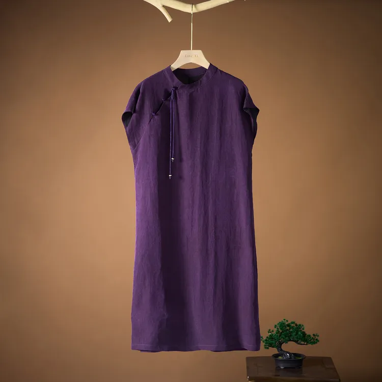 【文娇专属】真丝香云纱旗袍新中式连衣裙女 斜襟流苏国风连体裙