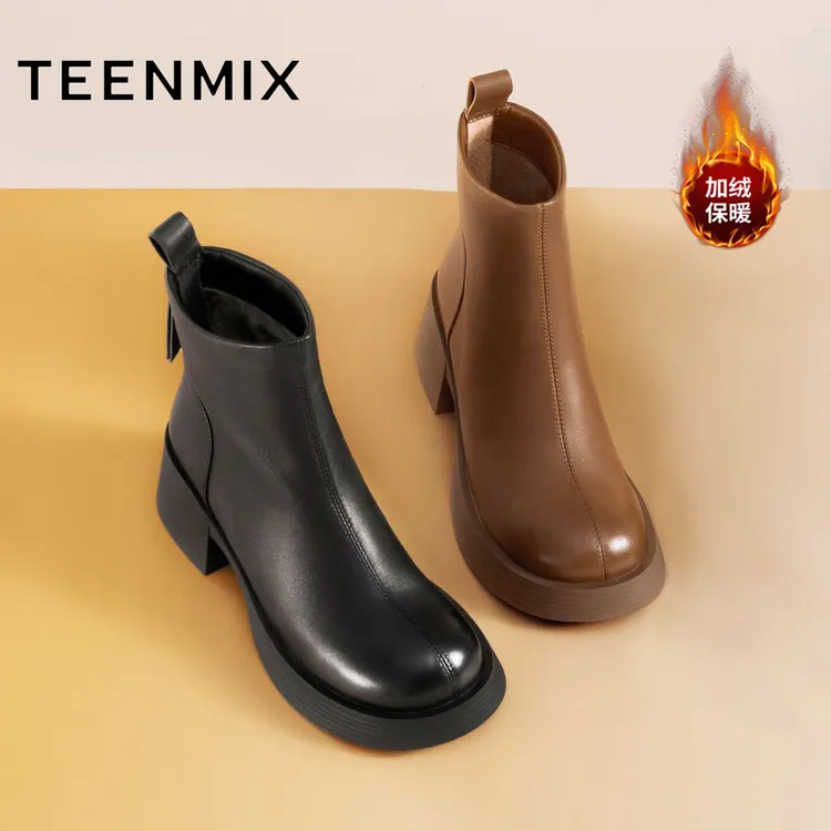 【奶皮靴】天美意2025冬新款商场同款粗跟潮流短靴女时装靴BL701DD5