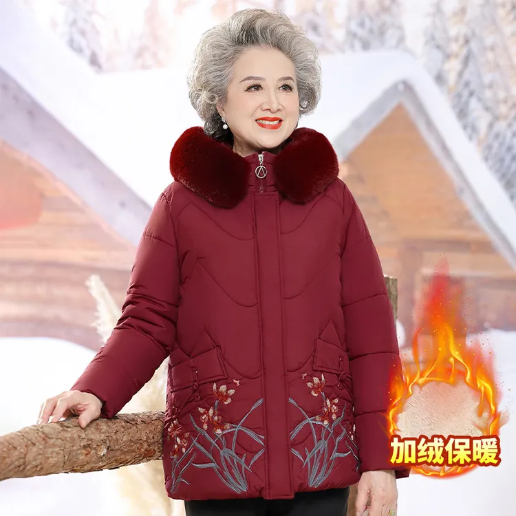 奶奶冬装加绒加厚洋气棉袄中老年妈妈新款外套棉服老太太保暖棉衣