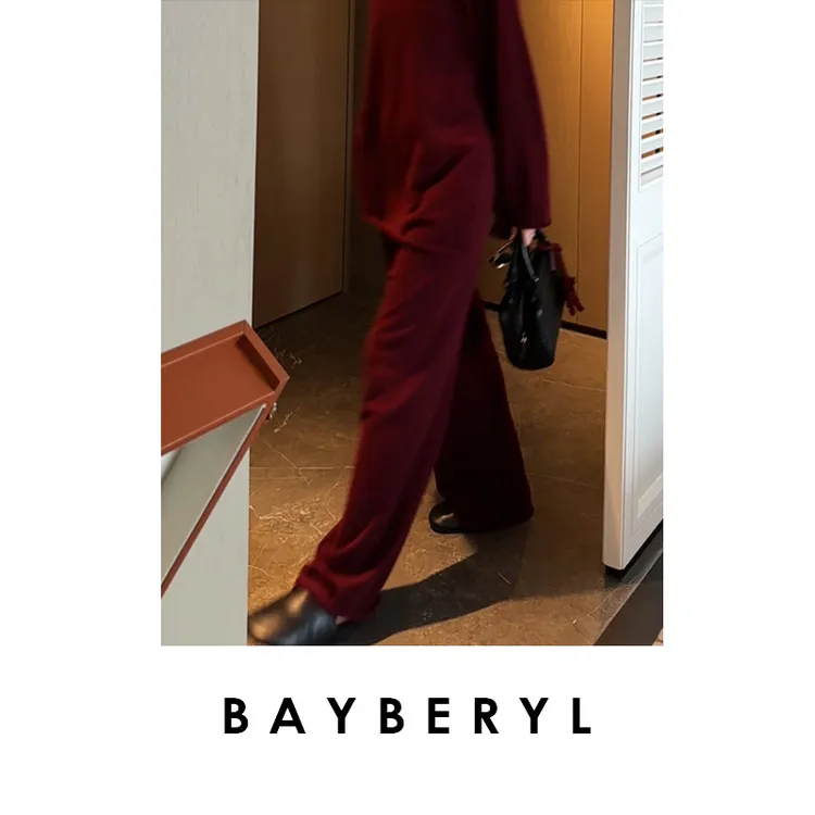 CC10-BAYBERYL老贝一键套*灰红百搭羊绒松紧针织休闲裤XXK5I1109