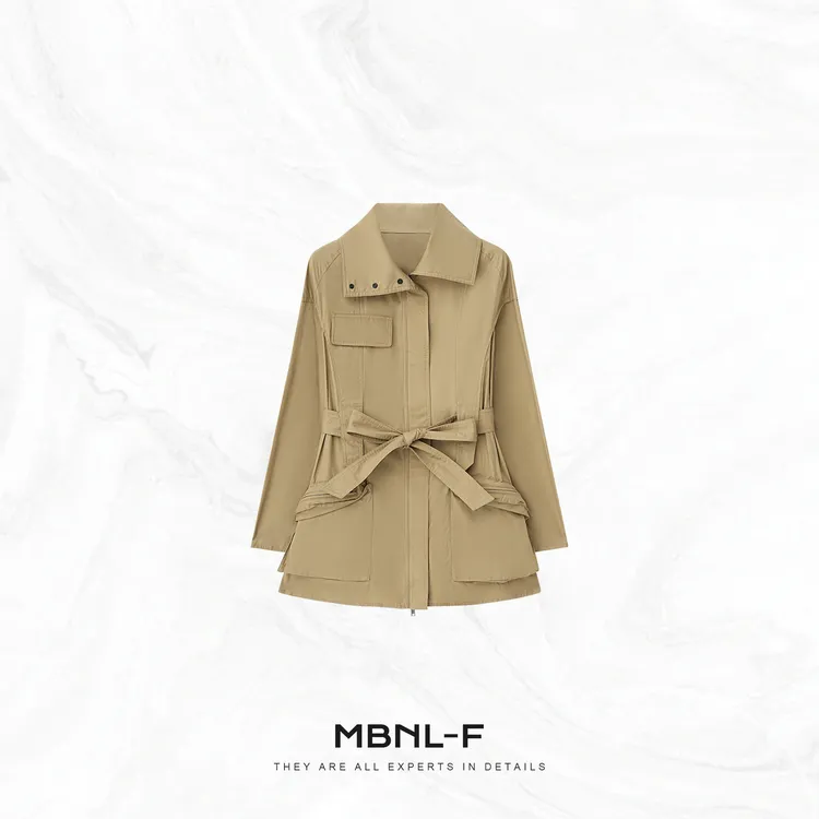 MBNL-F“季黎都市” 100%棉英式时髦感大翻领风衣外套秦磊XM-XFY051