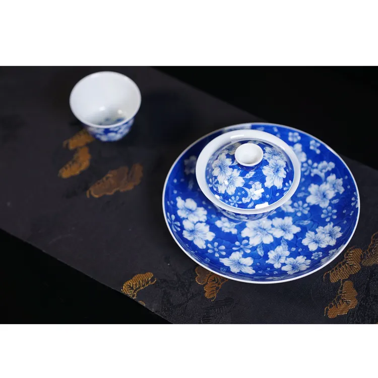【福利款】-青花蓝地杜鹃花主人杯杯子盖碗壶承