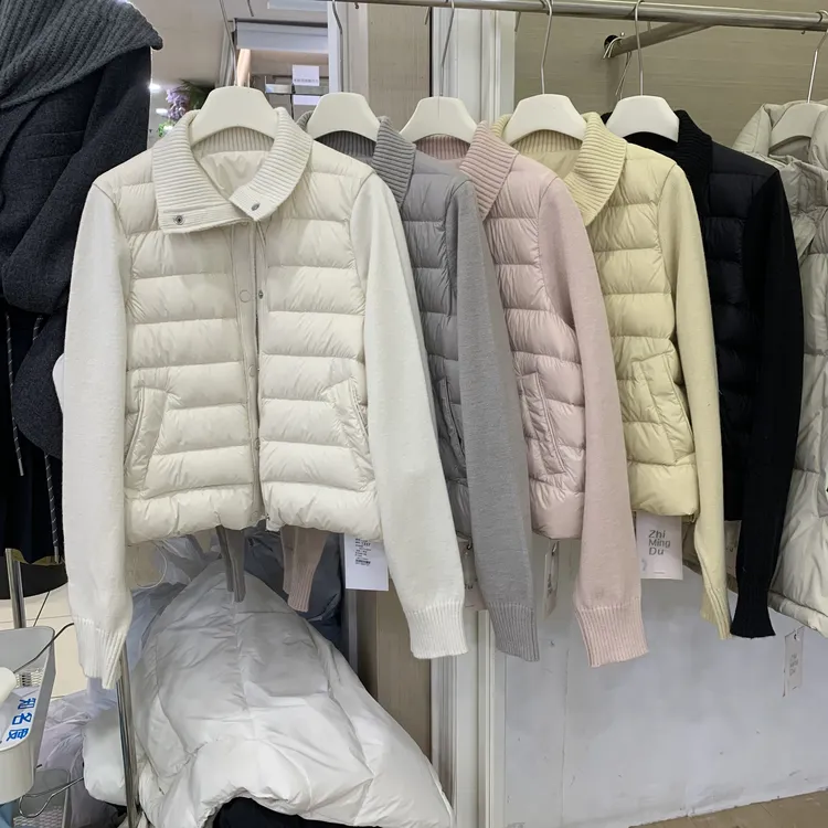 90白鸭绒羽绒服爆款秋冬立领针织袖女超好看外套今年新款流行轻薄