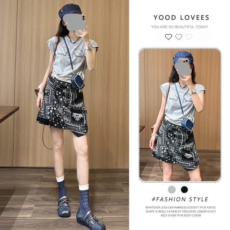 韩版设计感小众2025夏新款气质复古甜酷字母印花拼接无袖连衣裙女