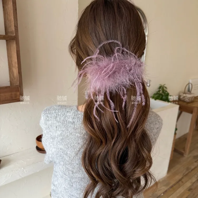 秋冬纯欲～仙气羽毛香蕉夹大号13cm发量多抓夹冬日气质氛围感发饰