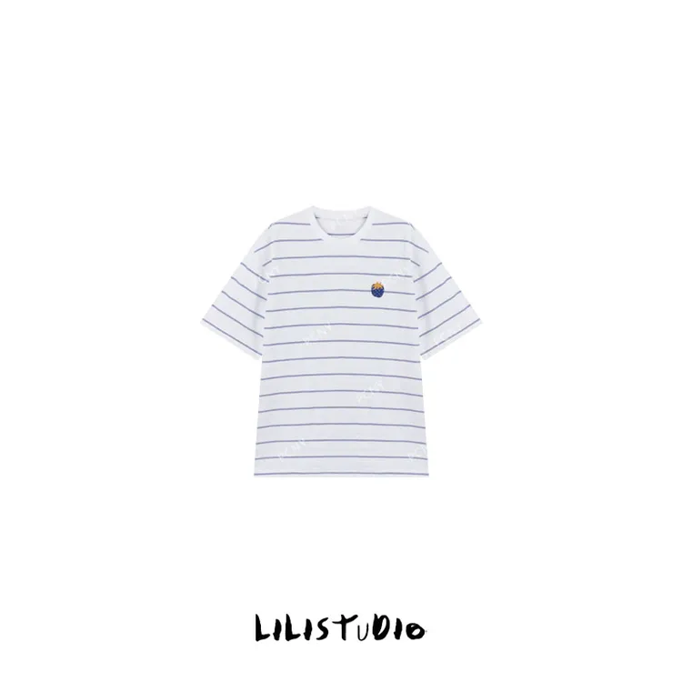 PCNY「潮汐刻度」不理理夏季新款小众女装宽松条纹圆领百搭短袖t恤