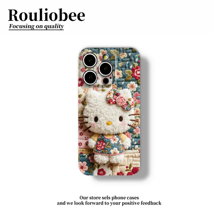 满屏花朵KT猫适用苹果17pro菲林手机壳iPhone16华为vivo小米oppo