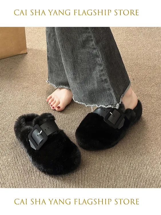 网红毛毛拖鞋女外穿包头厚底松糕2025年秋冬季新款高级感棉拖鞋女