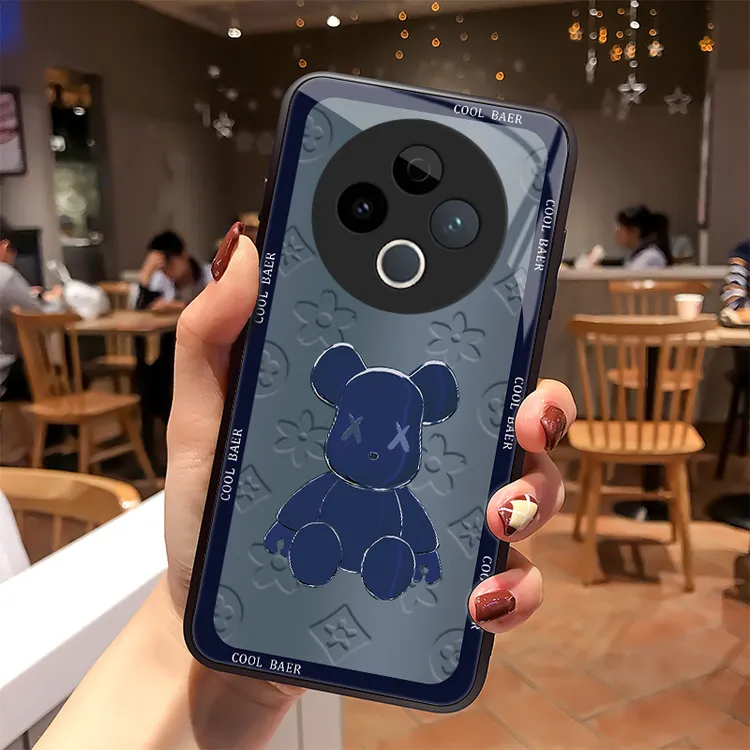 精致小熊适用vivoY500手机壳VIVOY500玻璃壳壳散热全包硅胶防摔高