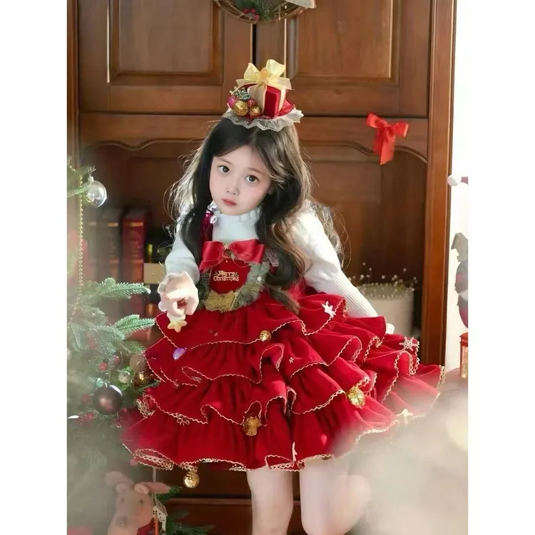 万达撤柜2026新款女童秋冬圣诞装洛丽塔连衣裙女宝公主裙儿童礼服