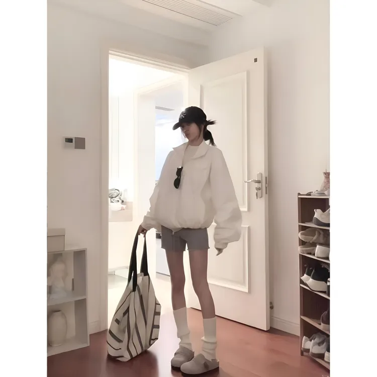MARIE.COCO短款冲锋衣外套设计感抽绳夹克防晒外套气质短裤套装