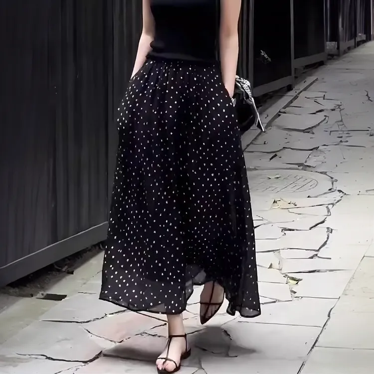 【两个长度】波点大码半身裙女夏季法式高腰简约时尚宽松大摆a字裙
