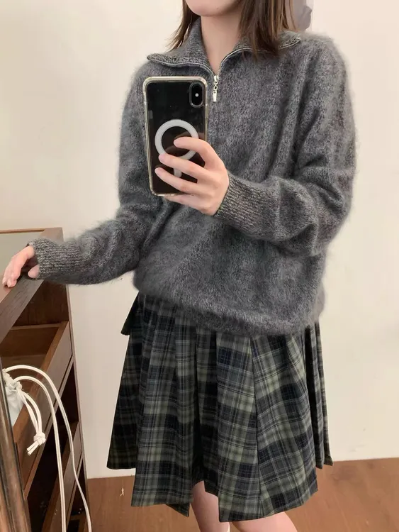 半拉链羊绒拉绒加厚长袖套头 胸围58 衣长60 719