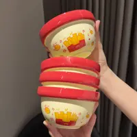 【两个装】炸鸡薯条 4.7英寸米饭碗釉下彩陶瓷餐具网红甜品可爱吃饭