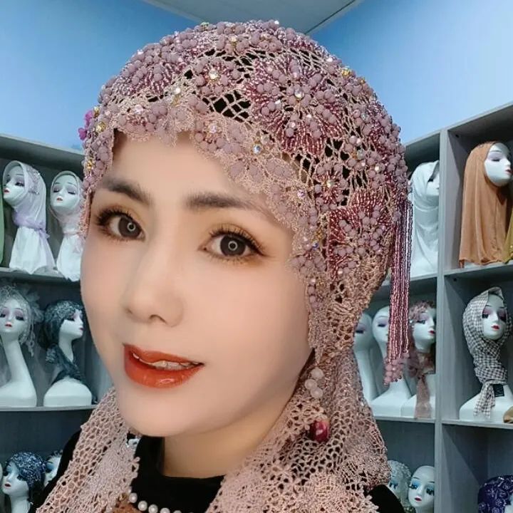 贵妇高货重工水晶流苏飘带帽