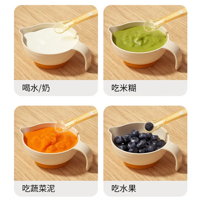 婴儿辅食碗宝宝专用吃米糊鸭嘴吸盘学食碗新生儿硅胶勺子喂水套装