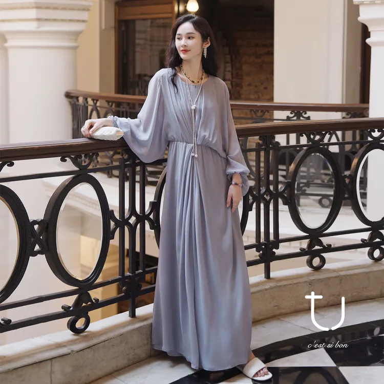 TU女装 琉绫 真丝不对称连衣裙2025年秋新款桑蚕丝晚宴场合女装