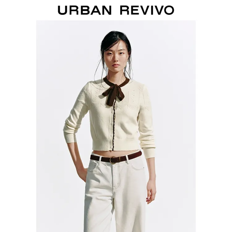 UR2025秋季新款女装气质小香花边针织开衫UYL950178+