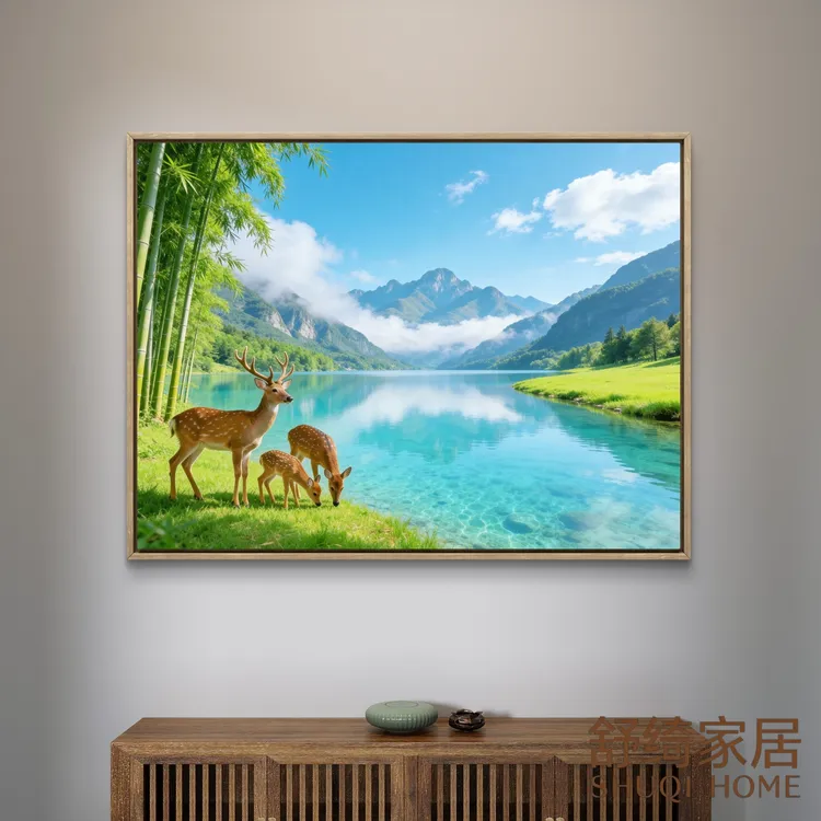 福鹿招财画吉祥风水挂画客厅餐厅卧室装饰画办公室壁画五行喜水木