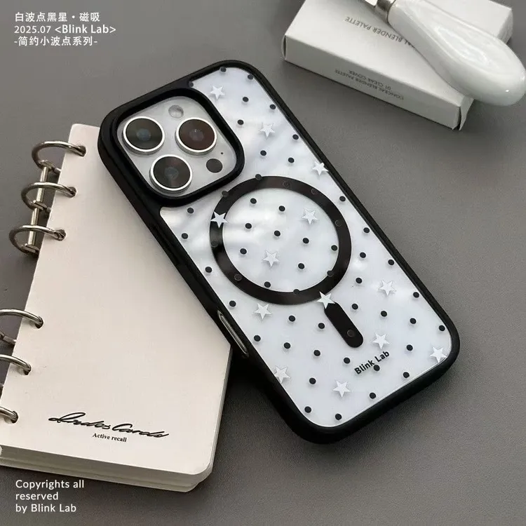 黑波点星星幸运草适用苹果17Promax手机壳16保护壳15磁吸14创意13