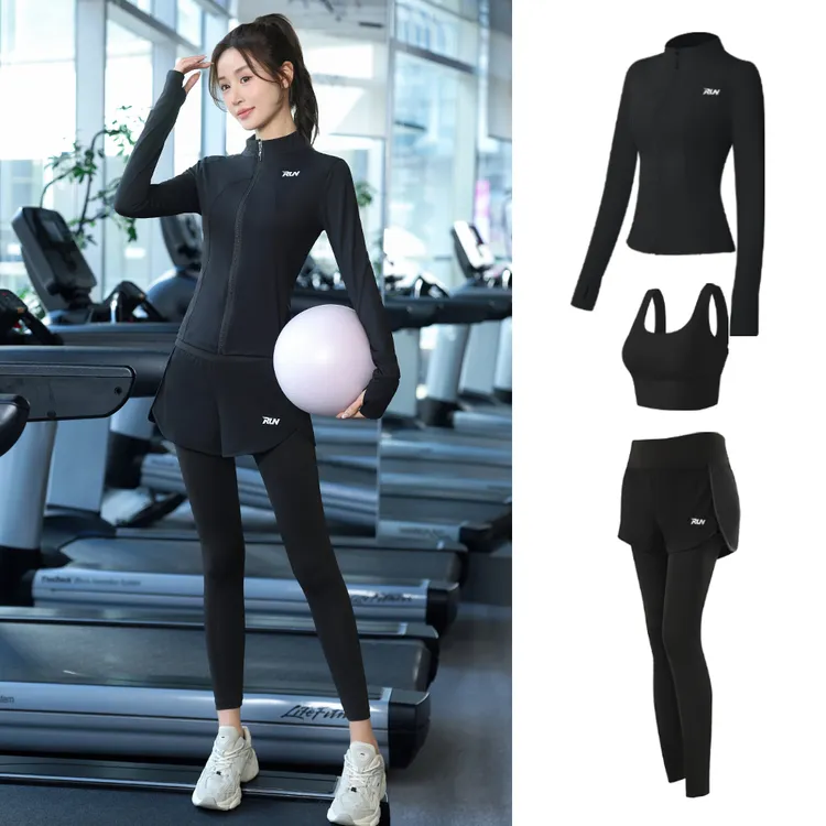 女款跑步瑜伽健身运动套装秋冬季高级感专业速干透气防晒健身套装