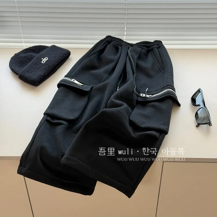 吾里Wuli韩国童装男童加绒工装裤长裤冬季儿童直筒休闲可收口裤子