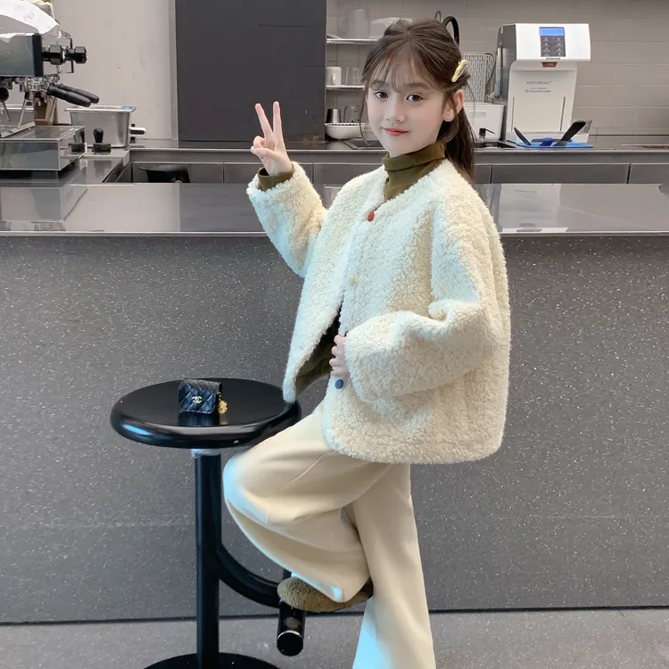 女童秋冬外套2025新款儿童洋气小香风加绒加厚羊羔绒上衣女孩冬装