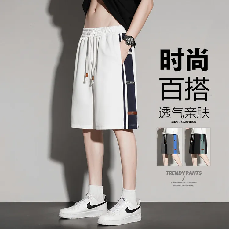 外穿五分裤透气洋气韩系休闲裤青年运动直筒拼接夏季吸汗短裤男士