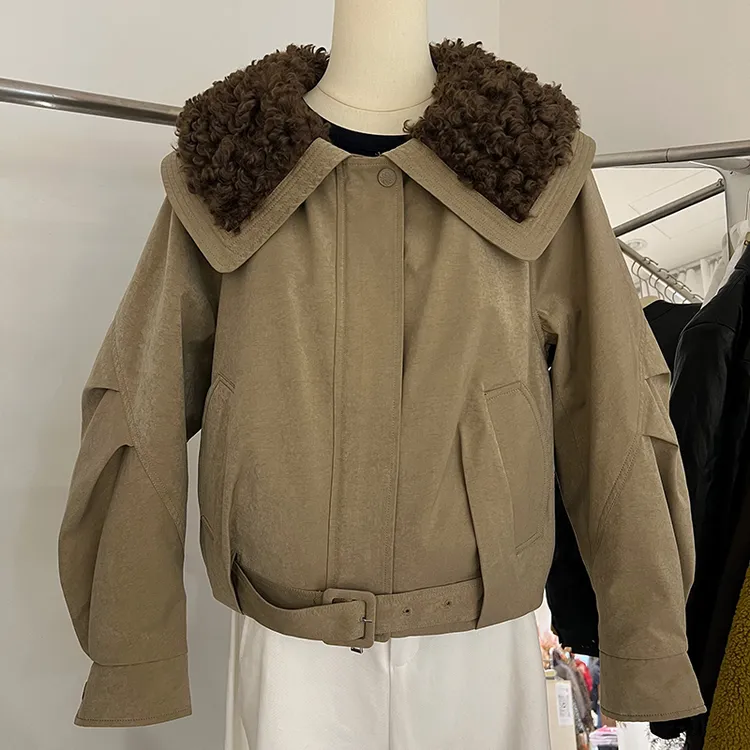 欧货高端时尚羊羔毛领派克服2025冬季新款90白鸭绒羽绒服女外套潮