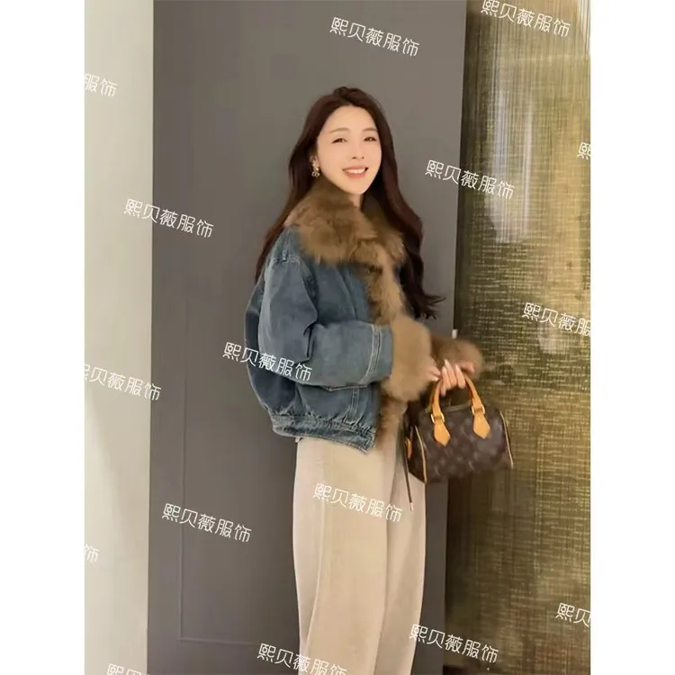 熙贝薇5【中古千金】新国标90白鹅绒狐狸毛牛仔派克羽绒服 G5933