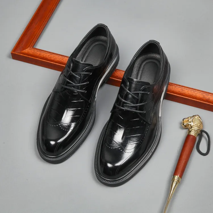 男士皮鞋商务正装真皮布洛克英伦男款系带结婚新郎鞋头层牛皮鞋