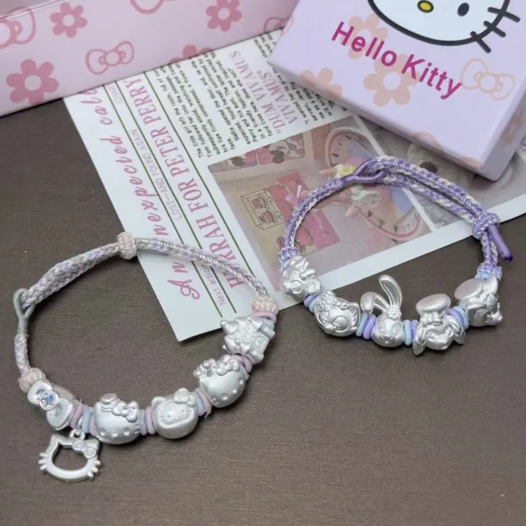 足银手链 小众闺蜜编织足银999helloKitty手绳可爱少女心手工礼物