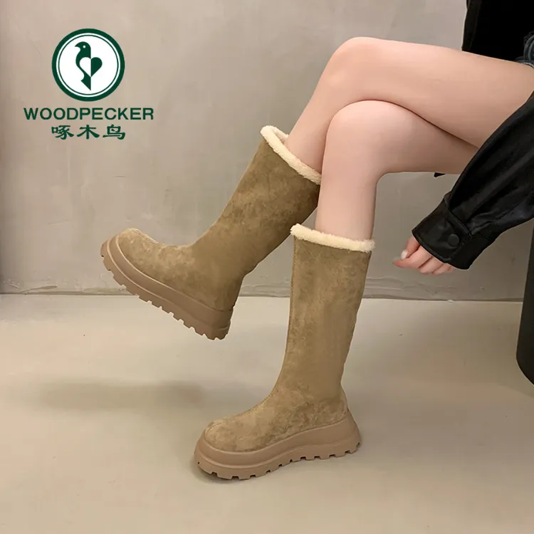 啄木鸟雪地靴女款冬季加绒加厚2025新款厚底增高东北保暖中筒棉靴