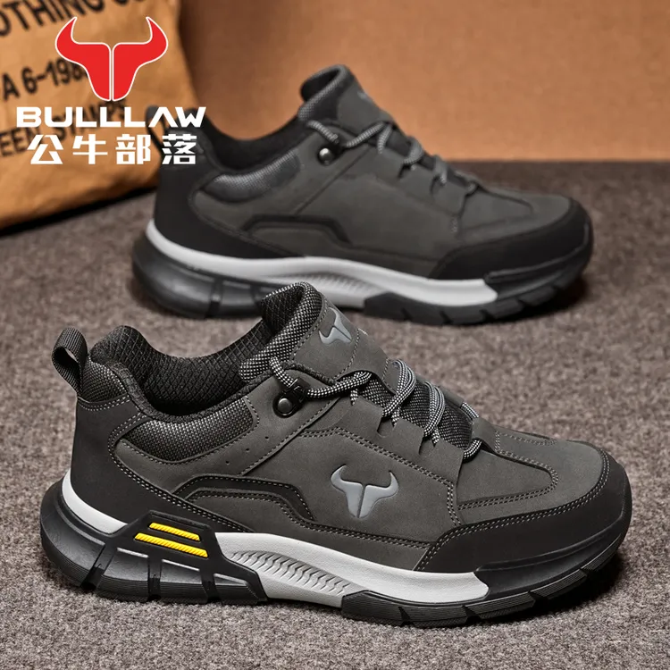 【公牛部落】秋冬新款户外男士休闲鞋皮面防水防滑耐磨增高登山鞋