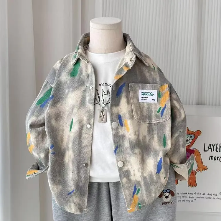 男童外套牛仔衬衫春秋款儿童秋季衬衣开衫男孩韩版洋气中小童上衣