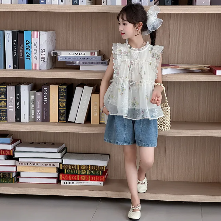 夏季甜美女童套装6-12岁儿童韩版飞袖短裤两件套宽松洋气中大童装