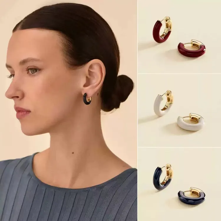 钛钢耳饰 珐琅法式耳环高级感小众滴油美拉德复古轻奢气质耳饰