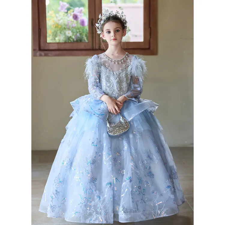 女童晚礼服高端主持人小女孩生日高级感公主裙儿童钢琴演出服秋冬