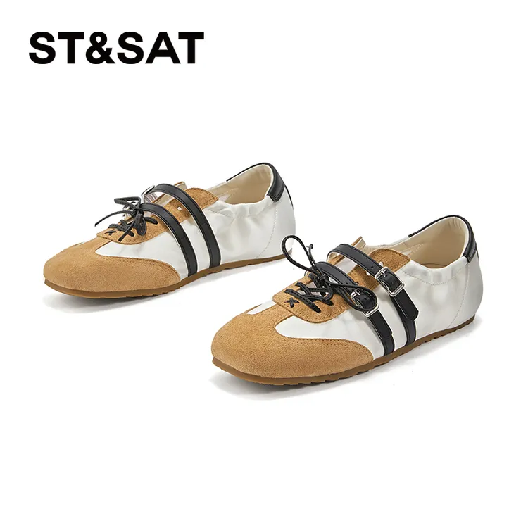 星期六网红爆款内增高单鞋女2025夏季新款双排扣浅口透气复古拼色