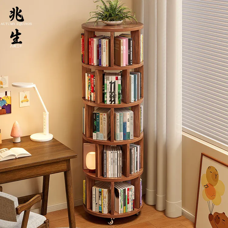 多层旋转书架360度落地移动置物架一体靠墙边小窄柜家用转角书柜
