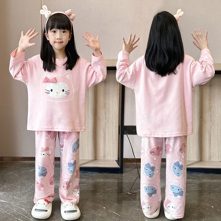女童睡衣春秋季新款儿童长袖套装6-12岁中大童女孩纯棉洋气家居服