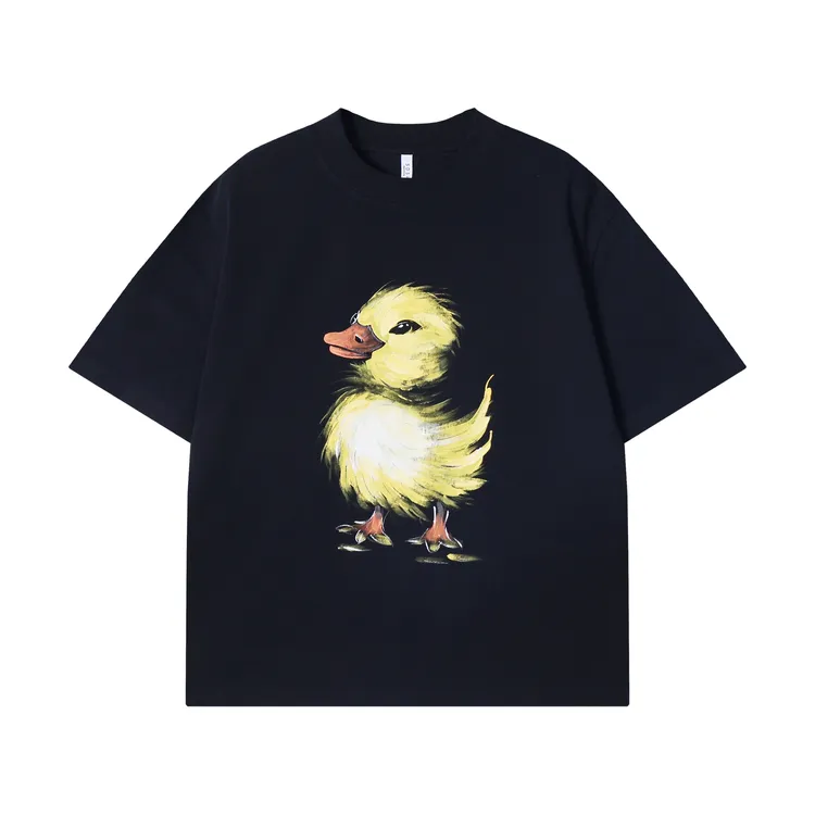 夏季高级感新款美式撞色小黄鸭印花圆领短袖T恤情侣百搭休闲上衣