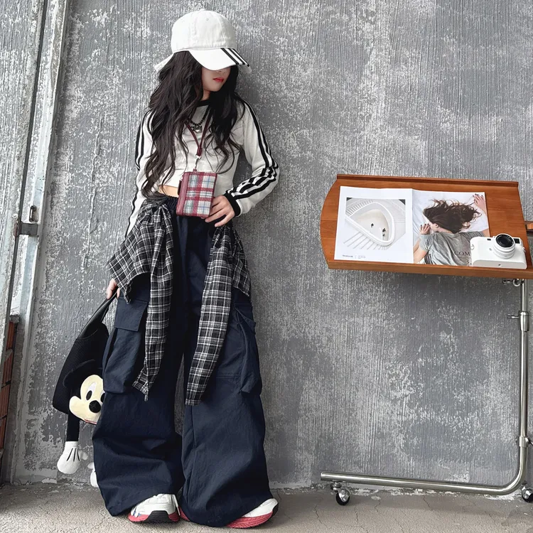 女童春秋款休闲2025新款中大童初中生洋气时髦儿童卫裤工装裤秋装