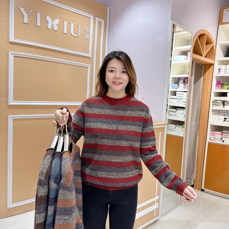 大版休闲百搭毛衣5-32509秋冬保暖厚圆领条纹长袖气质打底/60厘米
