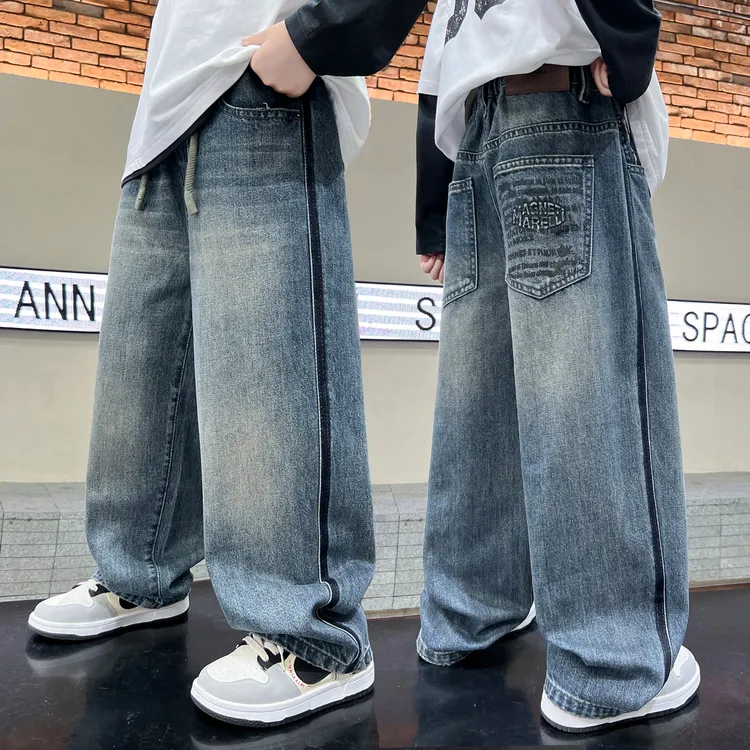 男童秋季潮牌直筒牛仔裤2025新款中大童儿童春秋阔腿长裤宽松裤子